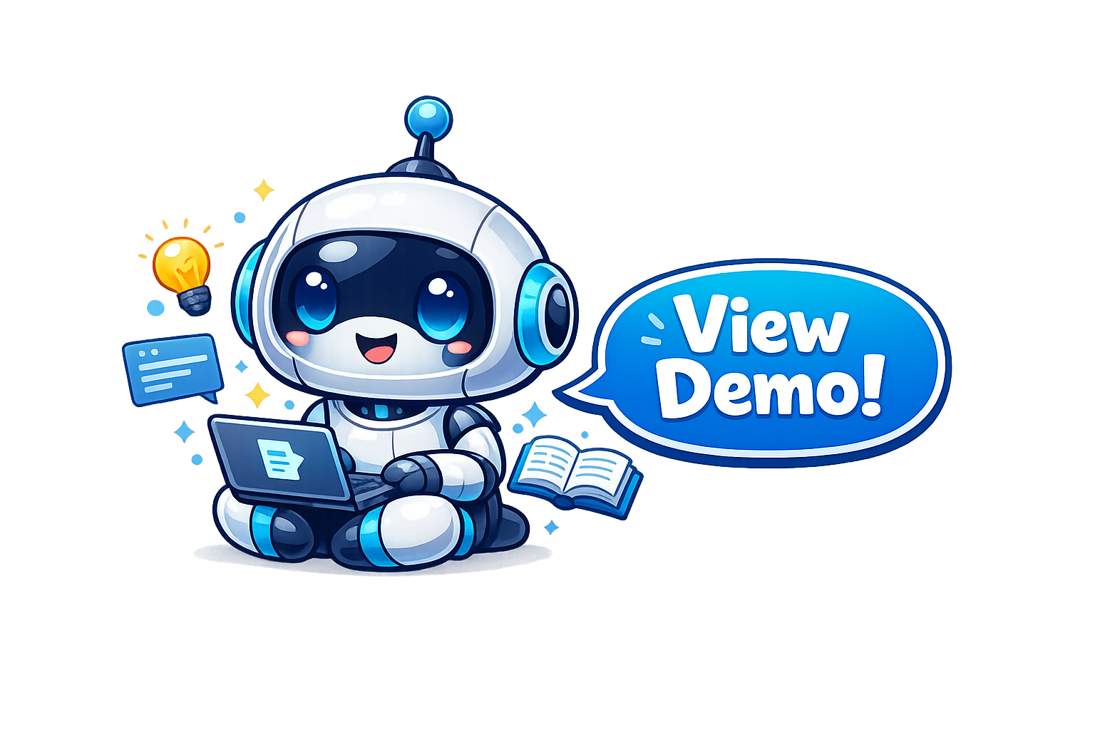 Cute DocBot robot with a speech bubble reading View Demo